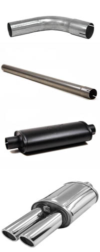 Delar av avgasrör. Rörböj, Avgasrör, ljuddämpare.