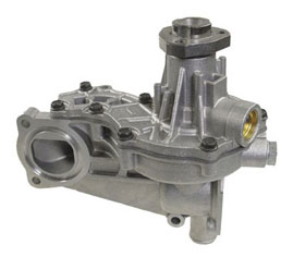 Vattenpump med pumphus. Vattenpumpens pumphus är ofta gjort i aluminium.